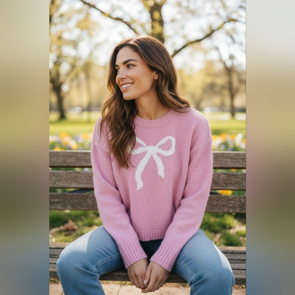 Jessica Simpson Pink Sweater with White Bow